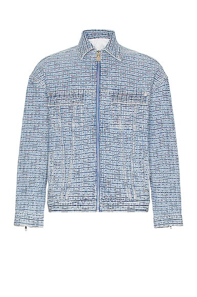 Shop Givenchy Oversized Fit 4g Rivet Zip Denim Jacket In Light Blue
