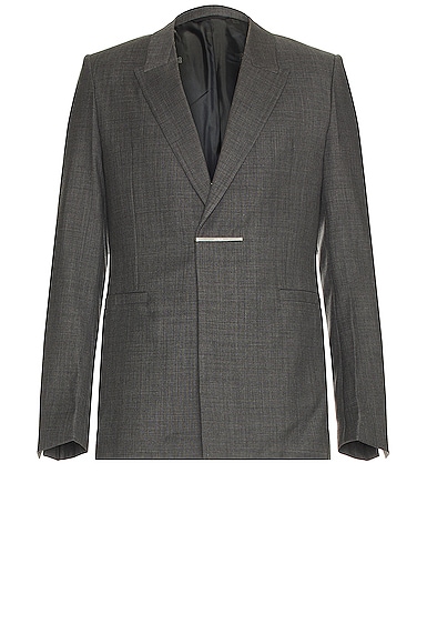 Givenchy Metal Bar Structured Blazer Jacket In Medium Grey