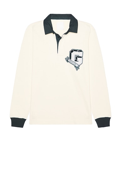 Givenchy Rugby Long Sleeve Polo in White & Green