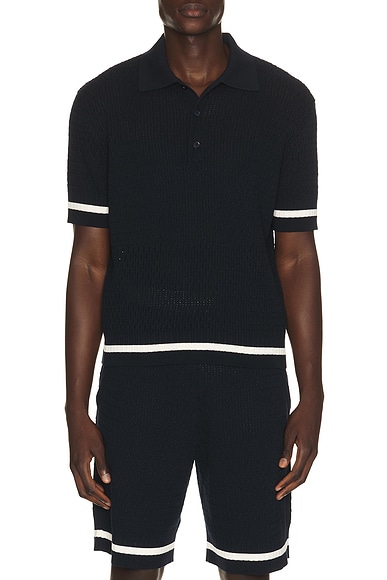 Cotton Openwork Knit Short Sleeve Polo
