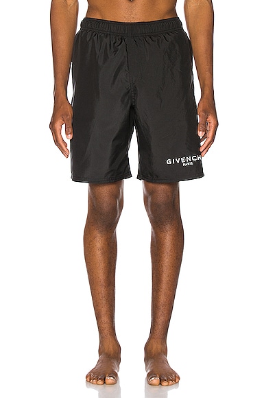 Click to view more detailed imagery on our partner's website Givenchy Slim-Fit Long-Length Logo-Print Swim Shorts In Black
