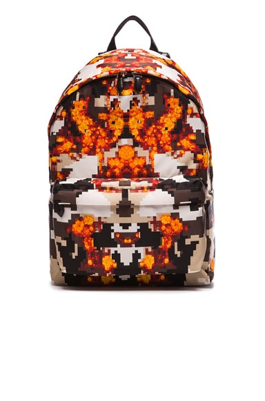 Flame Pixel Print Nylon Backpack