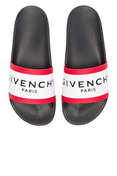 Givenchy Slide Sandals in Black, White & Red | FWRD