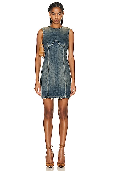 Givenchy Denim Mini Dress With Bra Detail Stitching In Military Blue