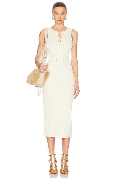 Givenchy Lace Up Rib Tank Dress in Natural