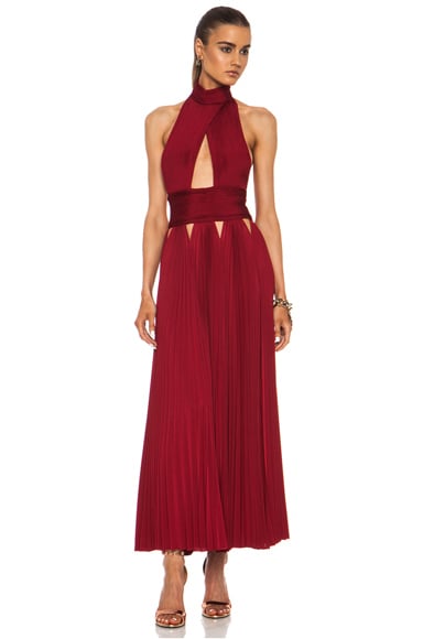 Givenchy Pleated Cut Out Cross Front Viscose-Blend Dress in Red | FWRD