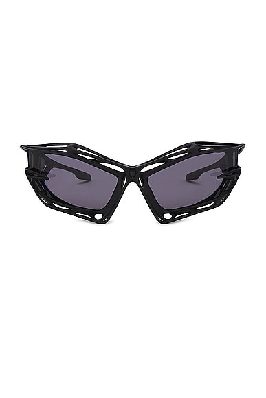 Shop Givenchy Giv Cut Cage Sunglasses In Matte Black & Smoke