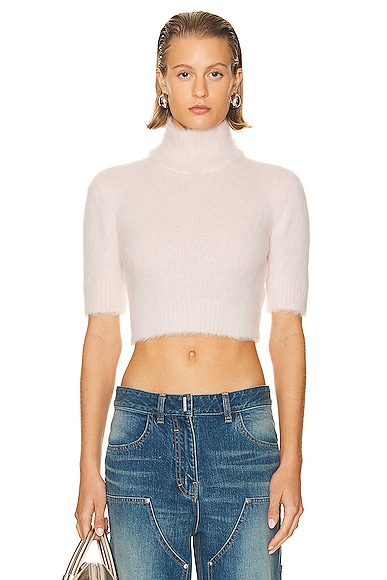 Givenchy 4G Tonal High Neck Cropped Sweater in Blush Pink