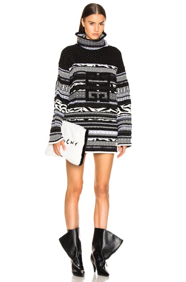 4G Stitched Printed Oversized Turtleneck Sweater