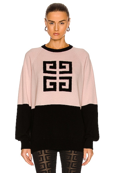 Givenchy 4G Cashmere Crewneck Sweater in Black & Pink | FWRD