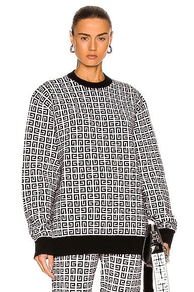 Givenchy 4G All Over Cashmere Crewneck Swetaer in White & Black | FWRD