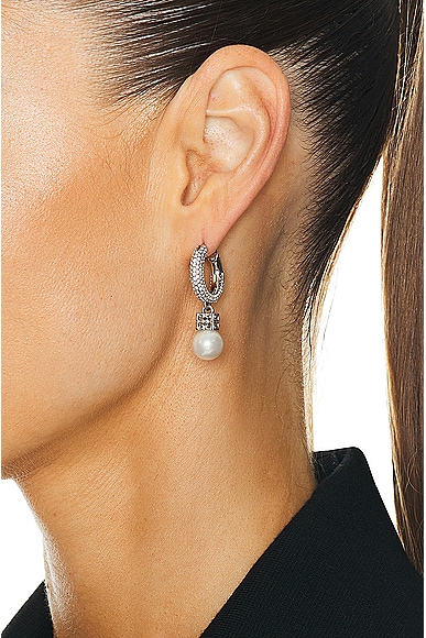 Shop Givenchy Pearl Crystal Hoop Earrings In White & Silvery