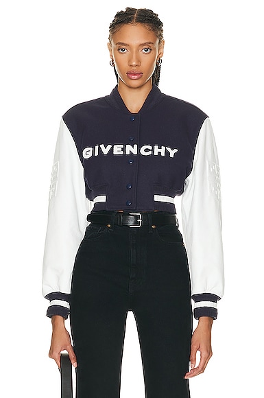 Givenchy Cropped Varsity Jacket in Navy & White | FWRD