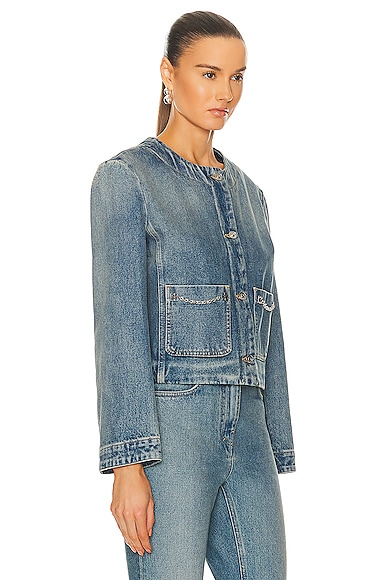 Shop Givenchy Collarless Chain Jacket In Medium Blue
