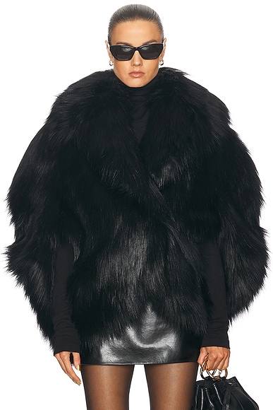 Helmut Lang Hooded Faux Mink Bomber Jacket in Black FWRD