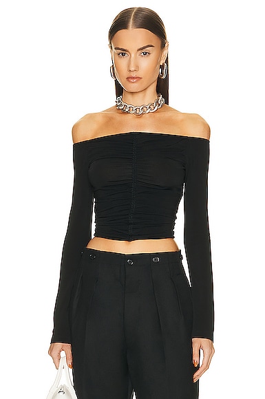Off-the-shoulder Ruched Stretch-jersey Top In Black