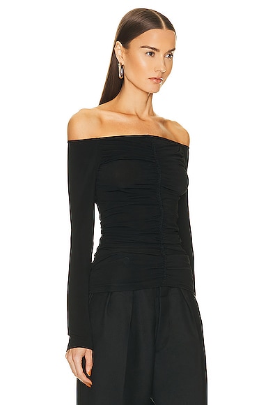 Shop Givenchy Ruched Straight Neckline Top In Black