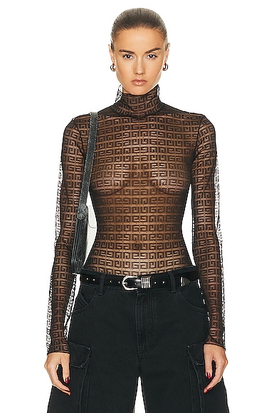 Givenchy Long Sleeve Turtleneck Bodysuit Top In Black