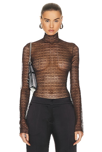 Shop Givenchy Long Sleeve Bodysuit In Dark Brown