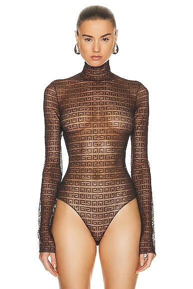 Shop Givenchy Long Sleeve Bodysuit In Dark Brown