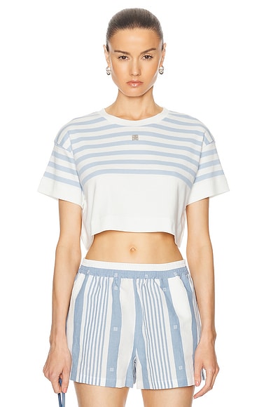 Givenchy 4G Cropped T-Shirt in White & Light Blue