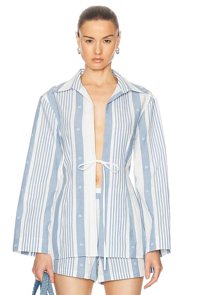 Givenchy Long Sleeve Top in Blue & Off White