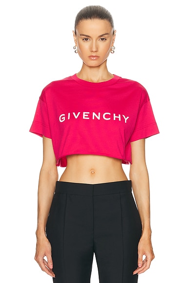 Givenchy Cropped Logo T-Shirt in Raspberry