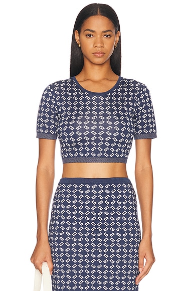 Givenchy Cropped Crewneck Top in Denim Blue