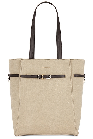 Small Voyou North South Tote Bag in Beige