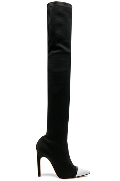 Rib Knit Cap Toe Boots in Black & Black