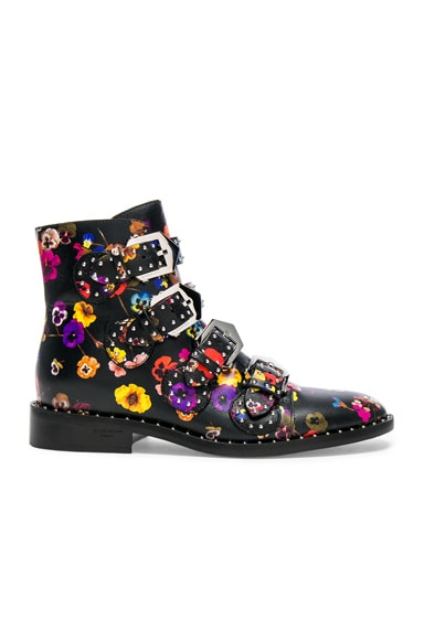 Night Pansies Elegant Studded Leather Ankle Boots