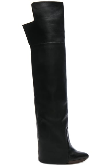 Leather Newton Over The Knee Wedge Boots