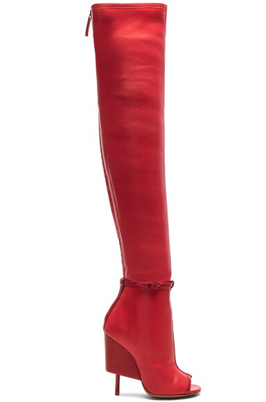 Thigh High Open Toe Leather Boots