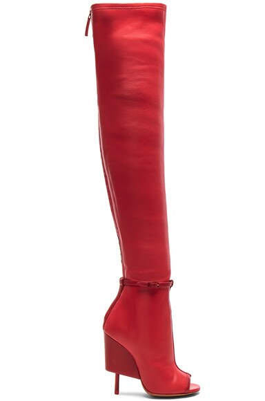 Givenchy Thigh High Open Toe Leather Boots in Red FWRD