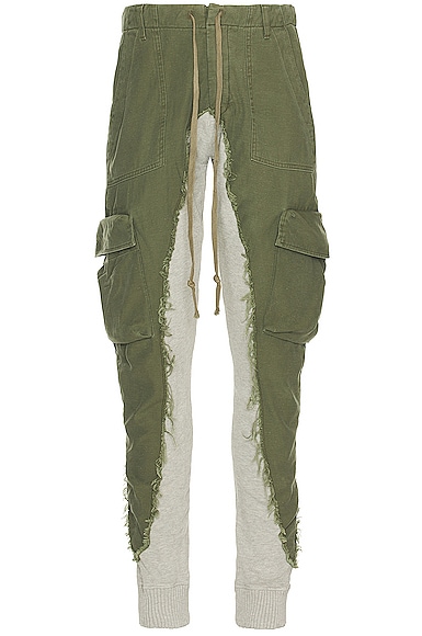 GREG LAUREN LOUNGE PANT 裾リブ ミリタリー パンツ Greg Lauren Cargo Lounge Pants in Army | FWRD