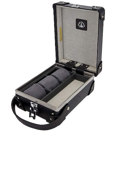 Globe-trotter 3 Slot Watch Case 16x22.5x9cm In Black & Black