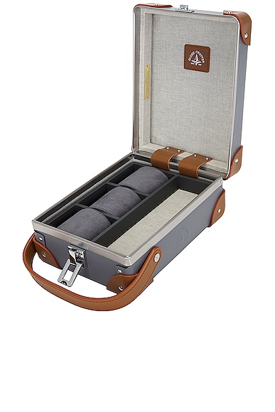 Shop Globe-trotter 3 Slot Watch Case 16x22.5x9cm In Grey & Caramel