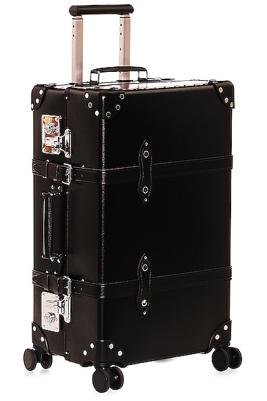 Globe-Trotter 4 Wheel Medium Check in Luggage 67x41x27cm in Black & Black Chrome