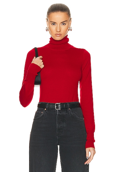 GRLFRND Merino Wool Turtleneck Sweater in Red