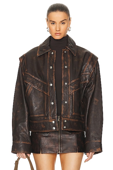 Grlfrnd Jayden Distressed Leather Jacket In Dark Brown