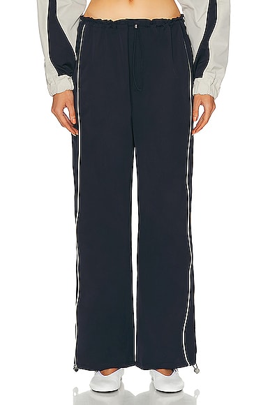 GRLFRND Cinched Waist Wide Leg Pant in Navy & Ivory
