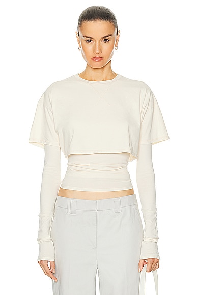Layering Jersey Cropped Tee Set in Beige