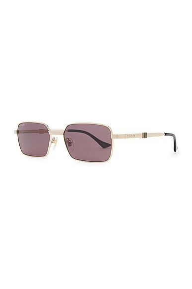 Shop Gucci Rectangle Sunglasses In Gold & Grey