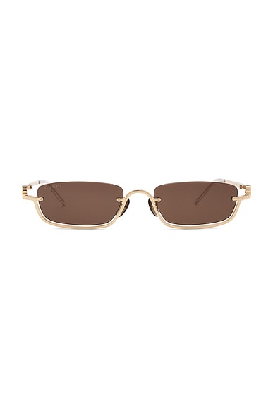 Gucci Rectangular Sunglasses in Gold & Brown