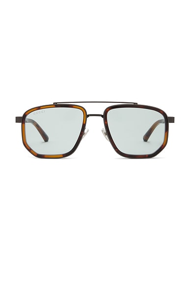 Gucci Noble Tip Rectangular Sunglasses in Ruthenium, Havana, & Blue