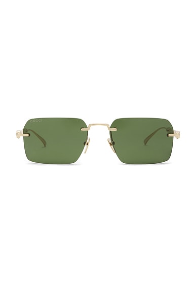 Gucci Rectangular Bamboo Metal Sunglasses in Gold & Green