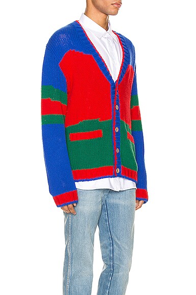 GUCCI GUCCI OVERSIZE STRIPED WOOL CARDIGAN IN LIVE RED & INK & MULTI,GUCC-MK3