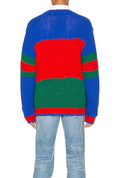 GUCCI GUCCI OVERSIZE STRIPED WOOL CARDIGAN IN LIVE RED & INK & MULTI,GUCC-MK3
