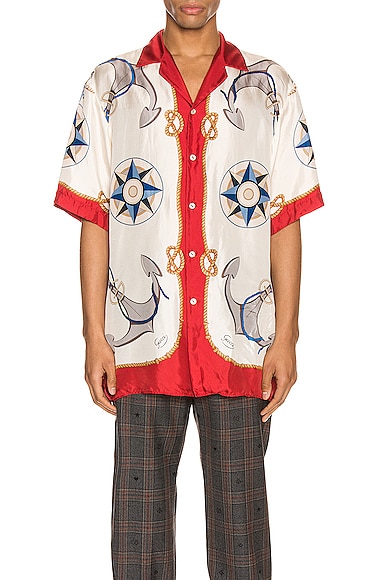 GUCCI NAUTICAL PRINT OVERSIZE BOWLING SHIRT,GUCC-MS17