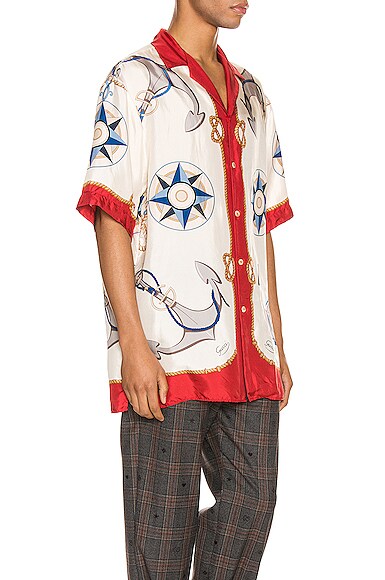GUCCI GUCCI NAUTICAL PRINT OVERSIZE BOWLING SHIRT IN LIVE RED & IVORY PRINT,GUCC-MS17